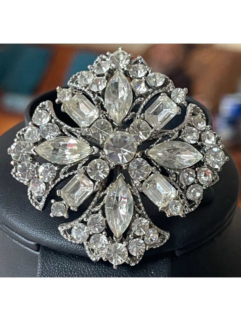 Vtg ShowStopper Eisenberg Attributed RS Maltese Cross Brooch Rhodium Plating
